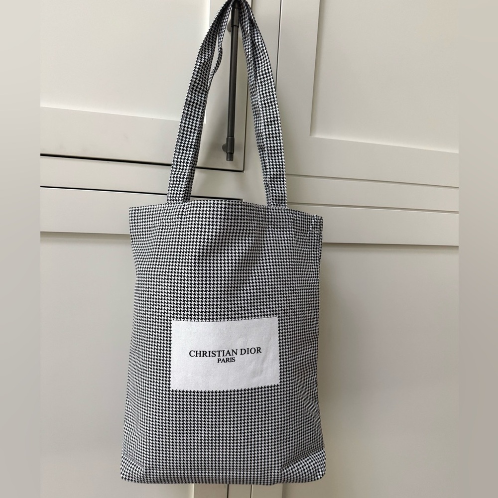 DIOR Beauté Authentic Black White Houndstooth 100% Cotton Promotional Tote NWOT